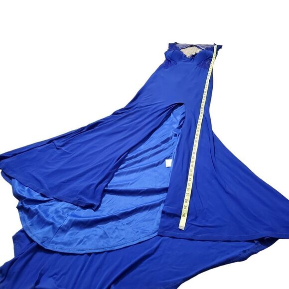 Xcite Womens Formal Royal Blue Evening Dress Size 8 Open Back Split Hem Lacy - Picture 11 of 14